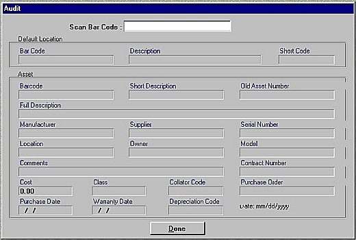 BassetPro RFID and Barcode Asset Management System Audit Screen